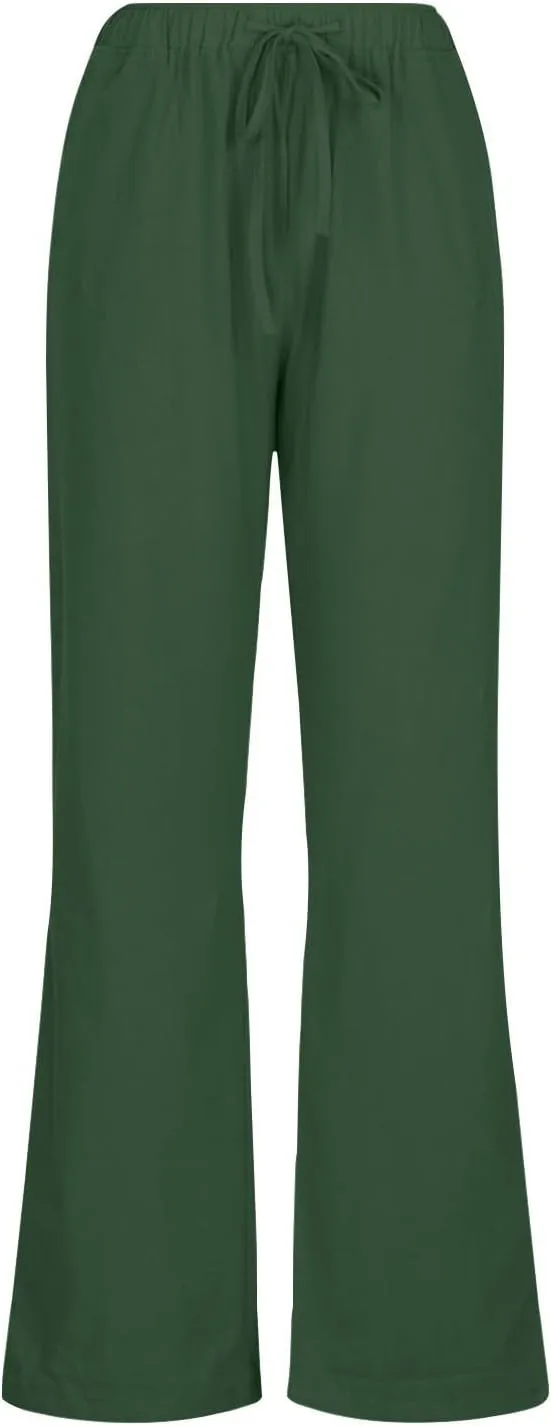 Linen Pants Women 2025 Summer Drawstring High Waist Wide Leg Trousers with Pockets Flowy Straight Vacation Outfits