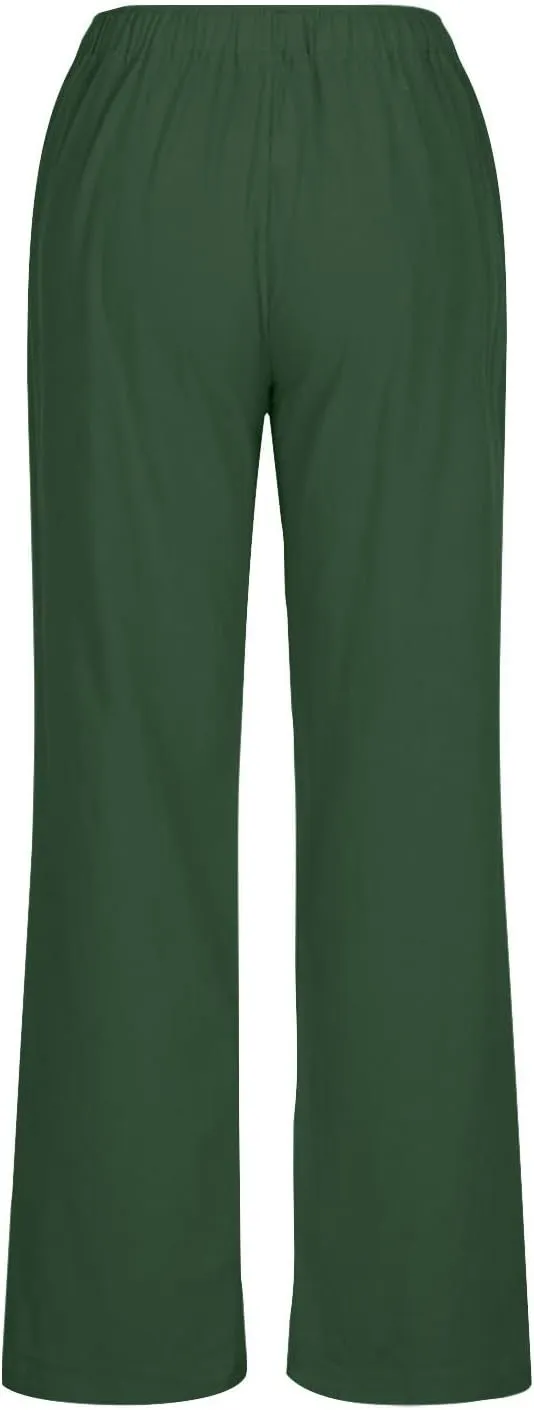 Linen Pants Women 2025 Summer Drawstring High Waist Wide Leg Trousers with Pockets Flowy Straight Vacation Outfits
