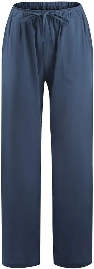 Linen Pants Women 2025 Summer Drawstring High Waist Wide Leg Trousers with Pockets Flowy Straight Vacation Outfits