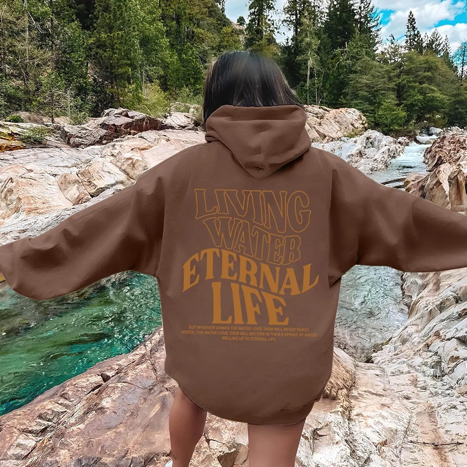Living Water Eternal Life Graphic Christian Womens Hoodies Oversized Long Sleeve Jesus Faith Y2K Girls Sweatshirts Pullover