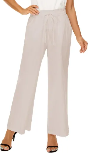 LNX Linen Pants for Women High Waisted Wide Leg Drawstring Casual Loose Pants with Pockets