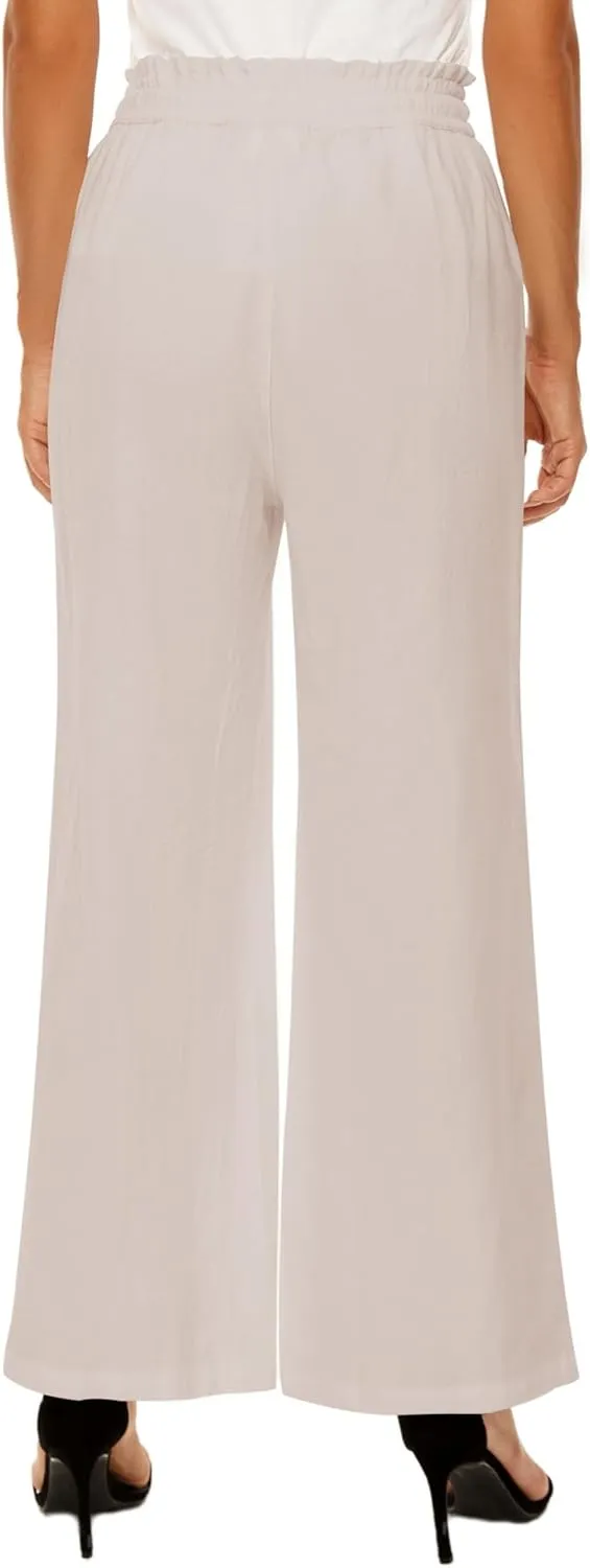 LNX Linen Pants for Women High Waisted Wide Leg Drawstring Casual Loose Pants with Pockets