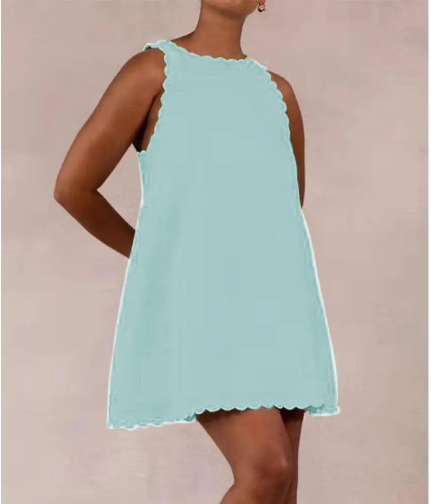 LOAIHA Linen Tank Tops for Women Summer Mini Sundress Loose Fit Sleeveless Tunic Tops Plus Size Stylish Lace Hem Tunic Dress