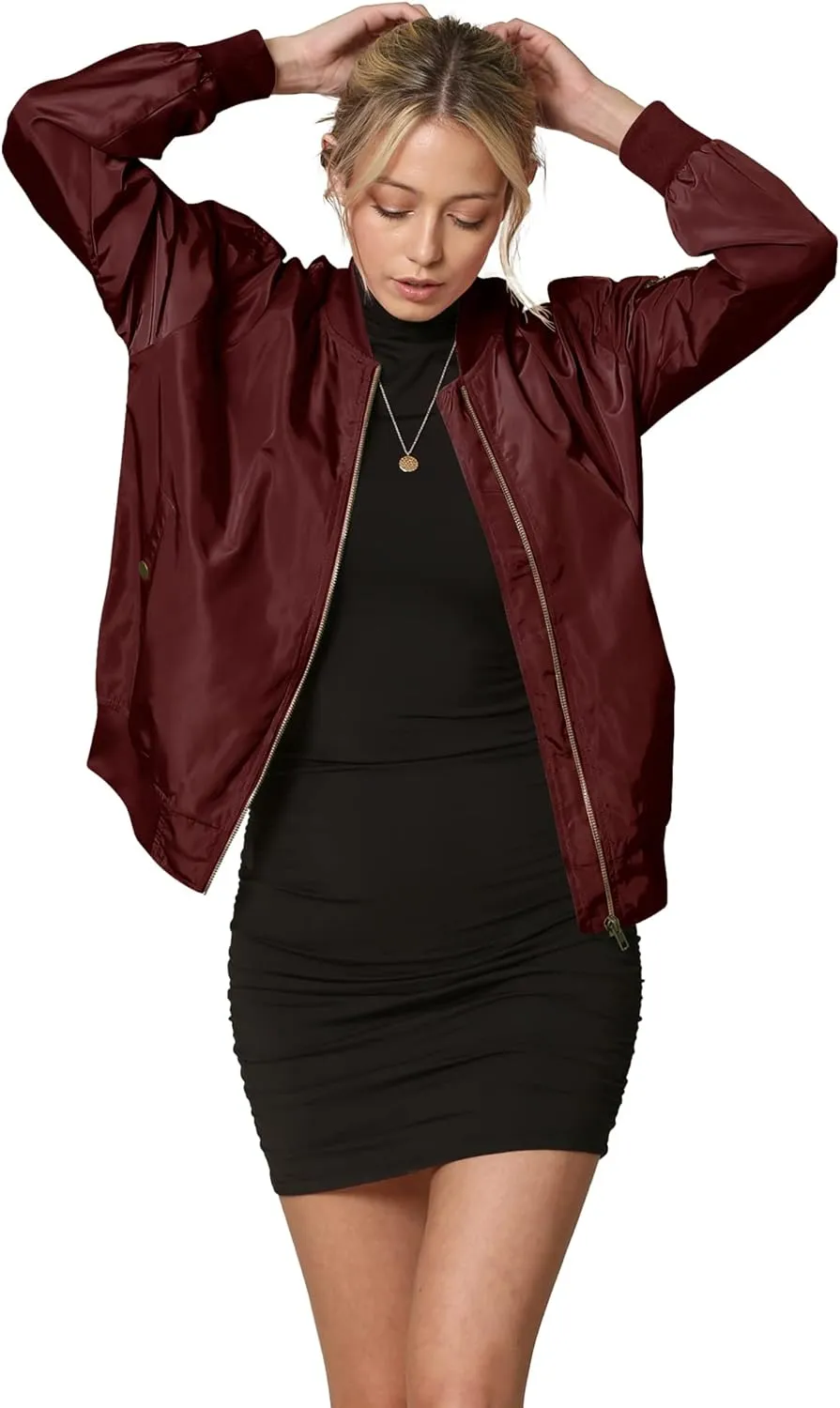 Lock and Love Women's Classic Lightweight Jacket Multi Pocket Windbreaker Bomber Jacket