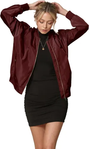 Lock and Love Women's Classic Lightweight Jacket Multi Pocket Windbreaker Bomber Jacket