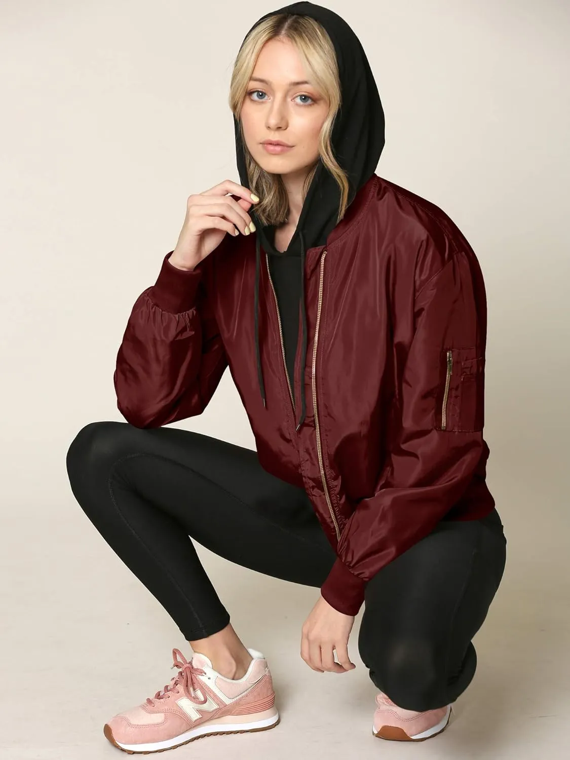 Lock and Love Women's Classic Lightweight Jacket Multi Pocket Windbreaker Bomber Jacket
