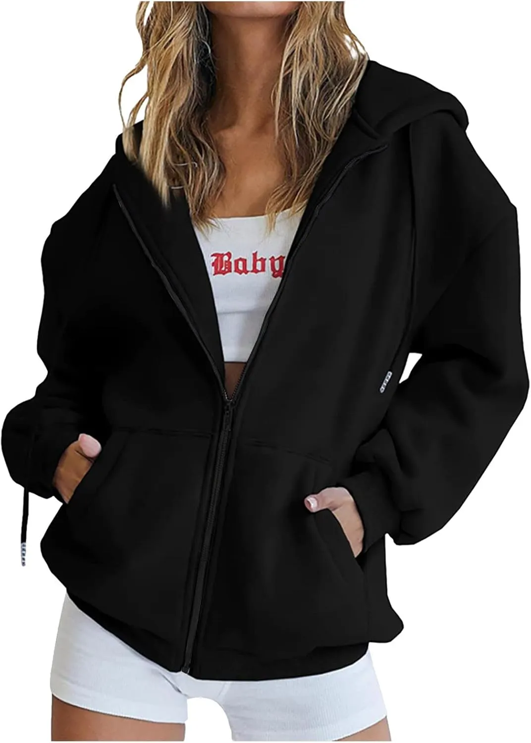 LRMQS Womens Fall Fashion 2024 Hoodies Zip up Long Sleeve Sweatshirt Jackets with Pocket Loose Casual Trendy Clothes Outfits