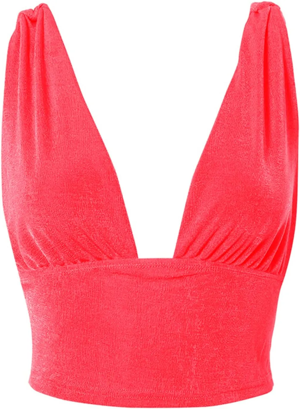 LYANER Women's Sexy Deep V Neck Slim Fitted Strap Crop Cami Tank Sleeveless Top