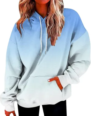 maisdgop Hoodies for Women Drawstring Pullover with Pocket Gradient Print Oversized Sweatshirt Casual Crewneck Hooded Tops