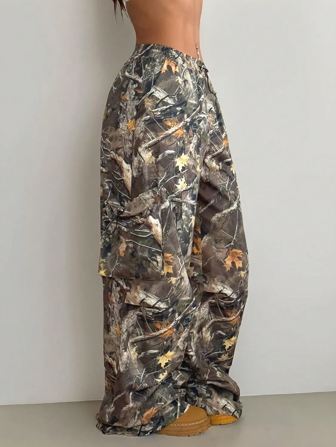 MakeMeChic Women's Camo Elastic Waist Drawstring Sweatpants Wide Leg Baggy Y2K Pants