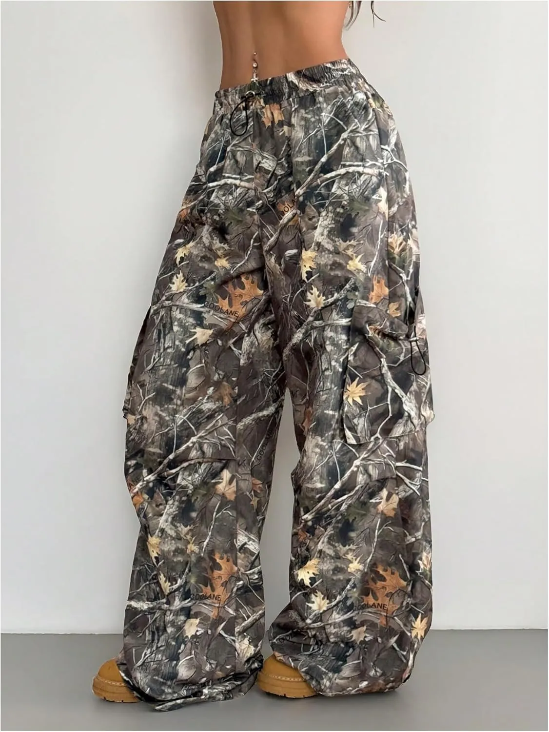 MakeMeChic Women's Camo Elastic Waist Drawstring Sweatpants Wide Leg Baggy Y2K Pants