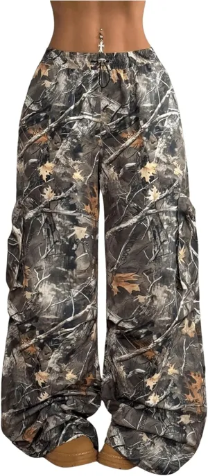MakeMeChic Women's Camo Elastic Waist Drawstring Sweatpants Wide Leg Baggy Y2K Pants