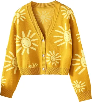 MakeMeChic Women's Casual Graphic Cardigan Long Sleeve V Neck Button Down Cardigan Sweater