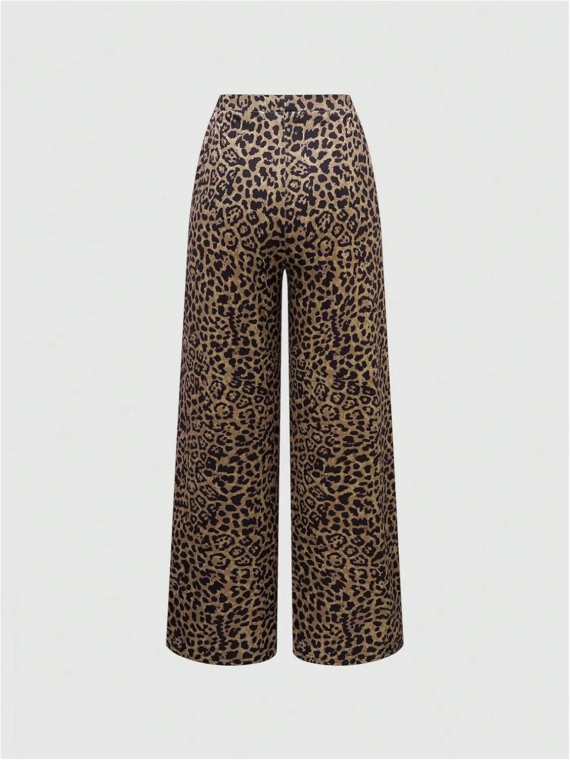 MakeMeChic Women's Leopard Print Pants Elastic Waist Wide Leg Straight Loose Long Trousers with Pocket
