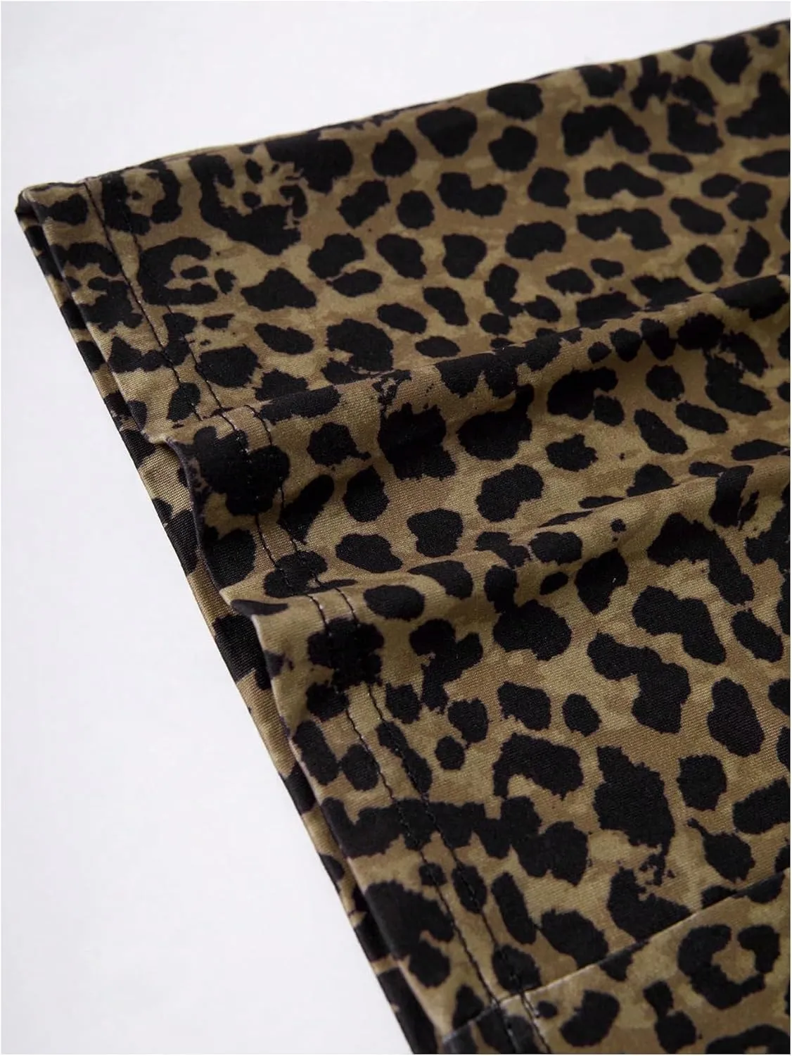 MakeMeChic Women's Leopard Print Pants Elastic Waist Wide Leg Straight Loose Long Trousers with Pocket