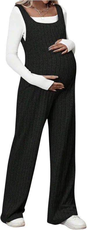 MakeMeChic Women's Maternity Jumpsuits Sleeveless Rib Knitted Straight Leg Overalls Romper