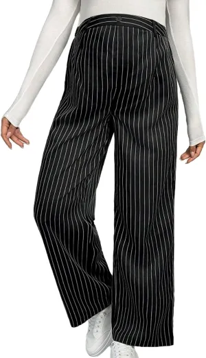 MakeMeChic Women's Maternity Pants Striped High Waist Wide Leg Pregnancy Trousers