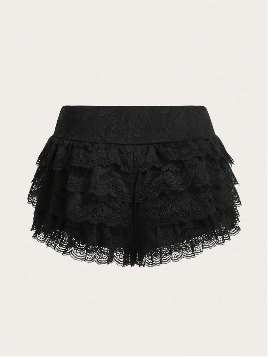 MakeMeChic Women's Plus Size Ruffle Shorts Floral Layered Lace Lolita Elastic Waist Pumpkin Short