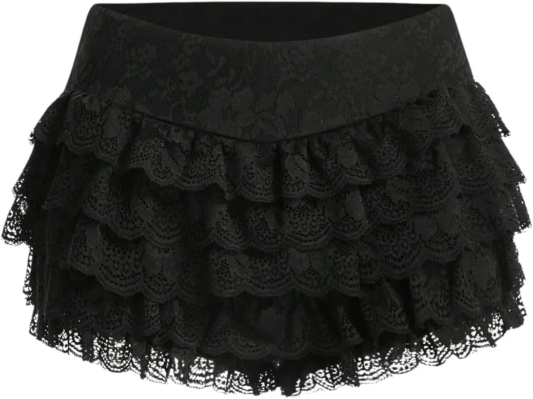 MakeMeChic Women's Plus Size Ruffle Shorts Floral Layered Lace Lolita Elastic Waist Pumpkin Short