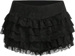 MakeMeChic Women's Plus Size Ruffle Shorts Floral Layered Lace Lolita Elastic Waist Pumpkin Short