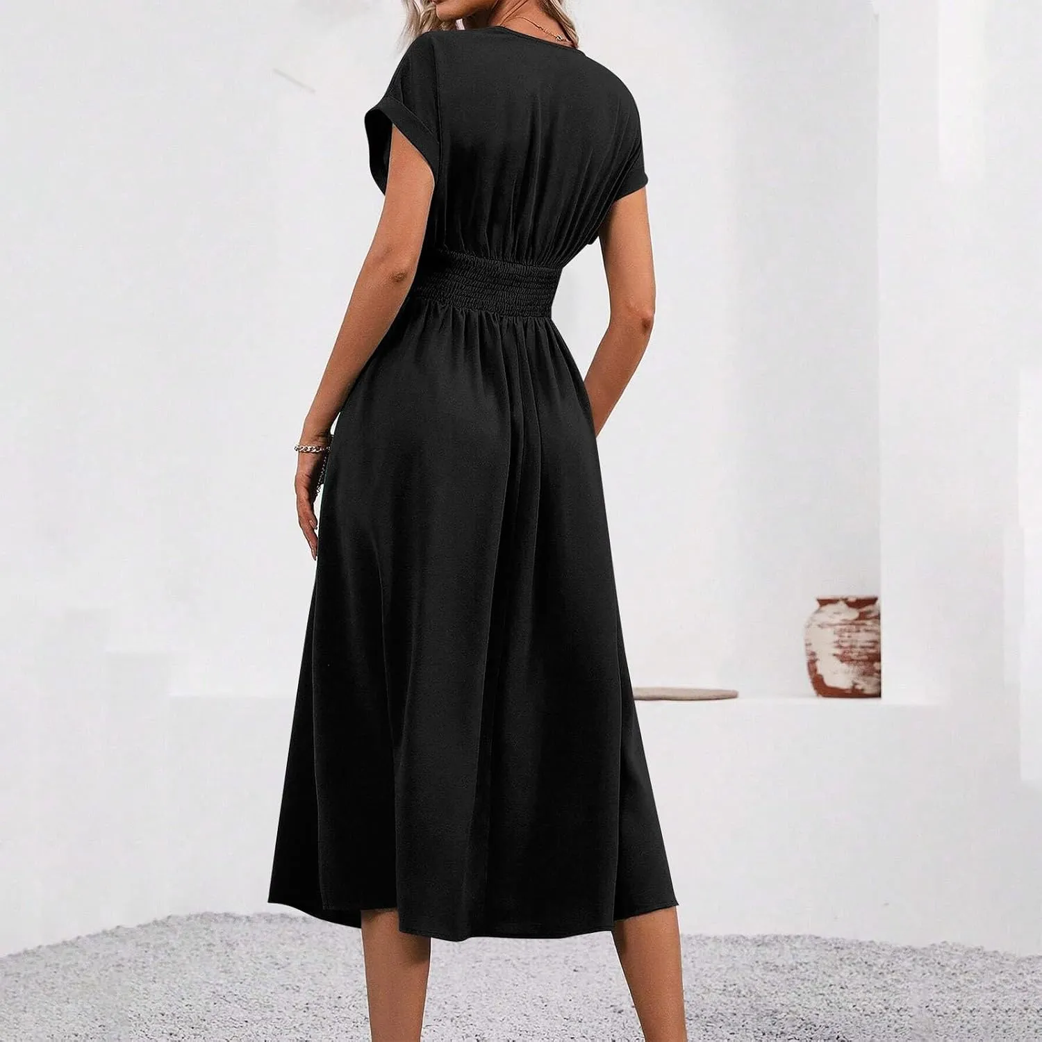 Maxi Dresses for Women Summer Vocation Short Sleeve V Neck Casual Dress A Line Loose Fit Flowy Long Dress