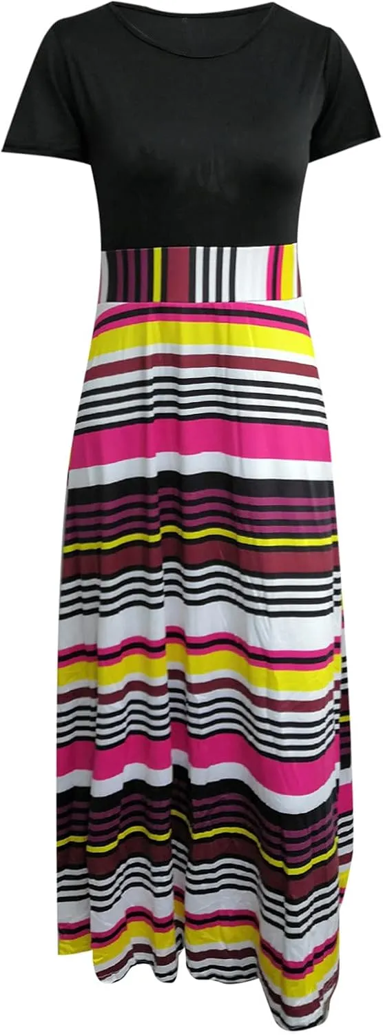 Maxi Dresses for Women's Plus Size Boho Floral Dress Beach Sundress Fashion Short Sleeves Midi Swing Party Dress