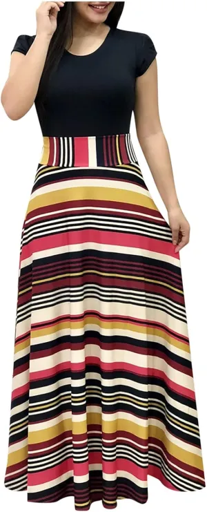 Maxi Dresses for Women's Plus Size Boho Floral Dress Beach Sundress Fashion Short Sleeves Midi Swing Party Dress