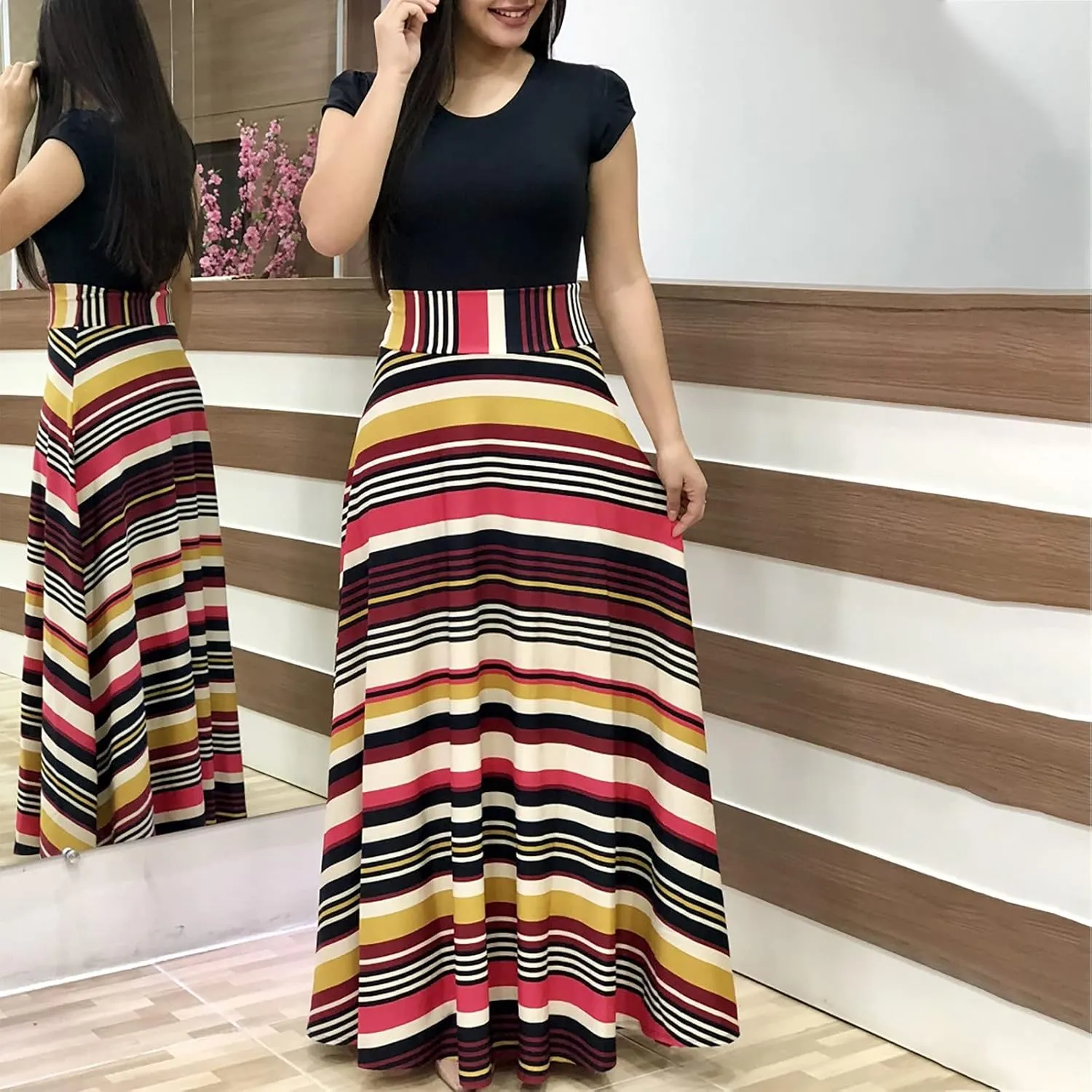 Maxi Dresses for Women's Plus Size Boho Floral Dress Beach Sundress Fashion Short Sleeves Midi Swing Party Dress