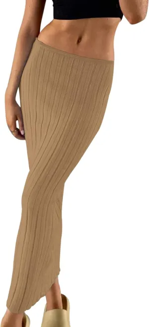 Meladyan Women High Waist Knit Long Maxi Skirt Stretchy Solid Slim Midi Skirts Strapless Bodycon Beach Dress Cover Up