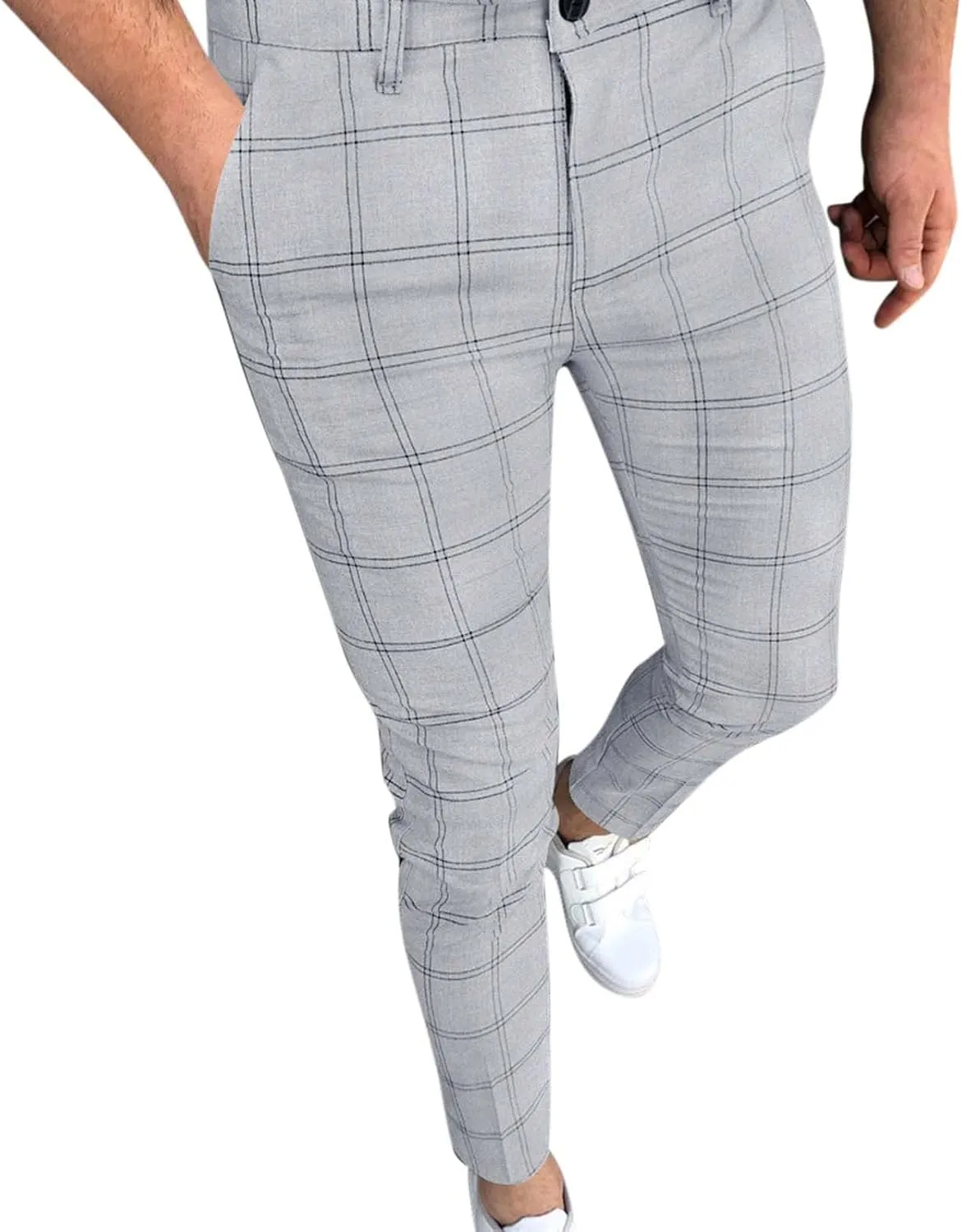 Men Casual Pants Slim-Fit Casual Stretch Chino Pant Men's Classic-Fit Wrinkle- Flat-Front Chino White Linen Trousers