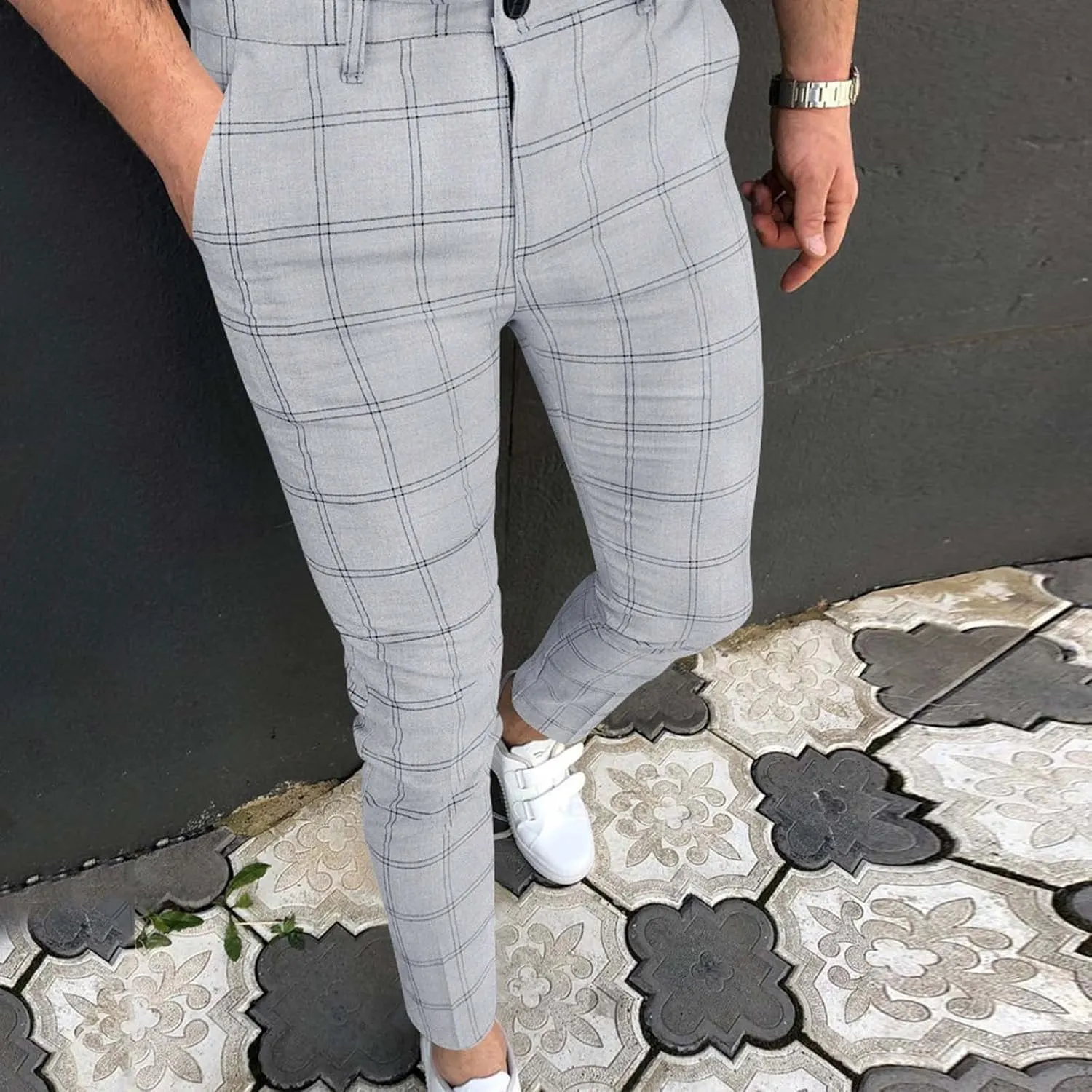 Men Casual Pants Slim-Fit Casual Stretch Chino Pant Men's Classic-Fit Wrinkle- Flat-Front Chino White Linen Trousers