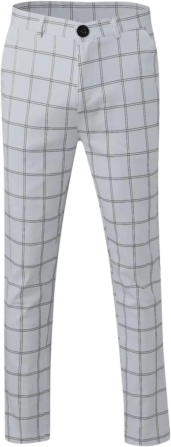 Men Casual Pants Slim-Fit Casual Stretch Chino Pant Men's Classic-Fit Wrinkle- Flat-Front Chino White Linen Trousers