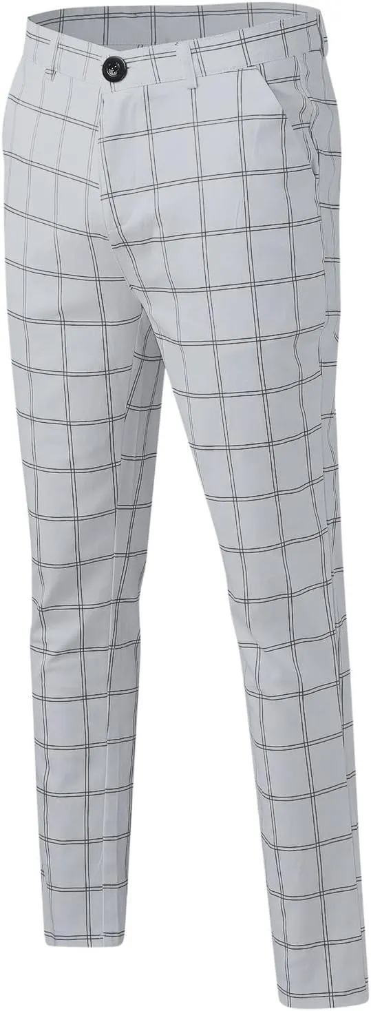 Men Casual Pants Slim-Fit Casual Stretch Chino Pant Men's Classic-Fit Wrinkle- Flat-Front Chino White Linen Trousers