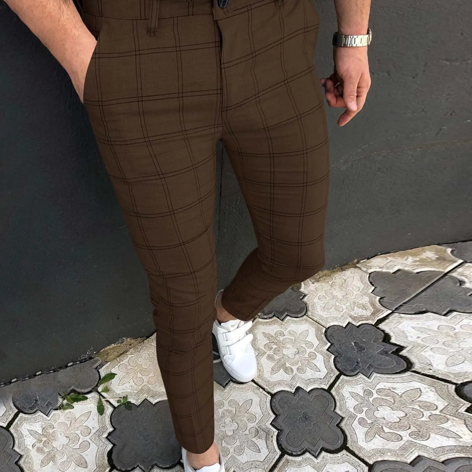 Men Casual Pants Slim-Fit Casual Stretch Chino Pant Men's Classic-Fit Wrinkle- Flat-Front Chino White Linen Trousers