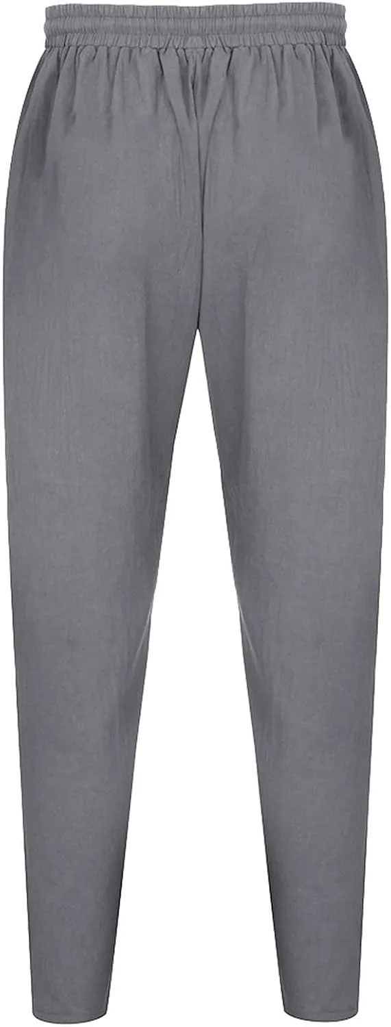 Men Linen Pants Elastic Waist Drawstring Beach Pants Harem Summer Pants Lightweight Linen Trousers with Pockets