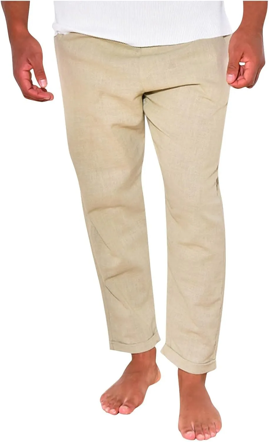 Men Linen Pants Elastic Waist Drawstring Beach Pants Harem Summer Pants Lightweight Linen Trousers with Pockets