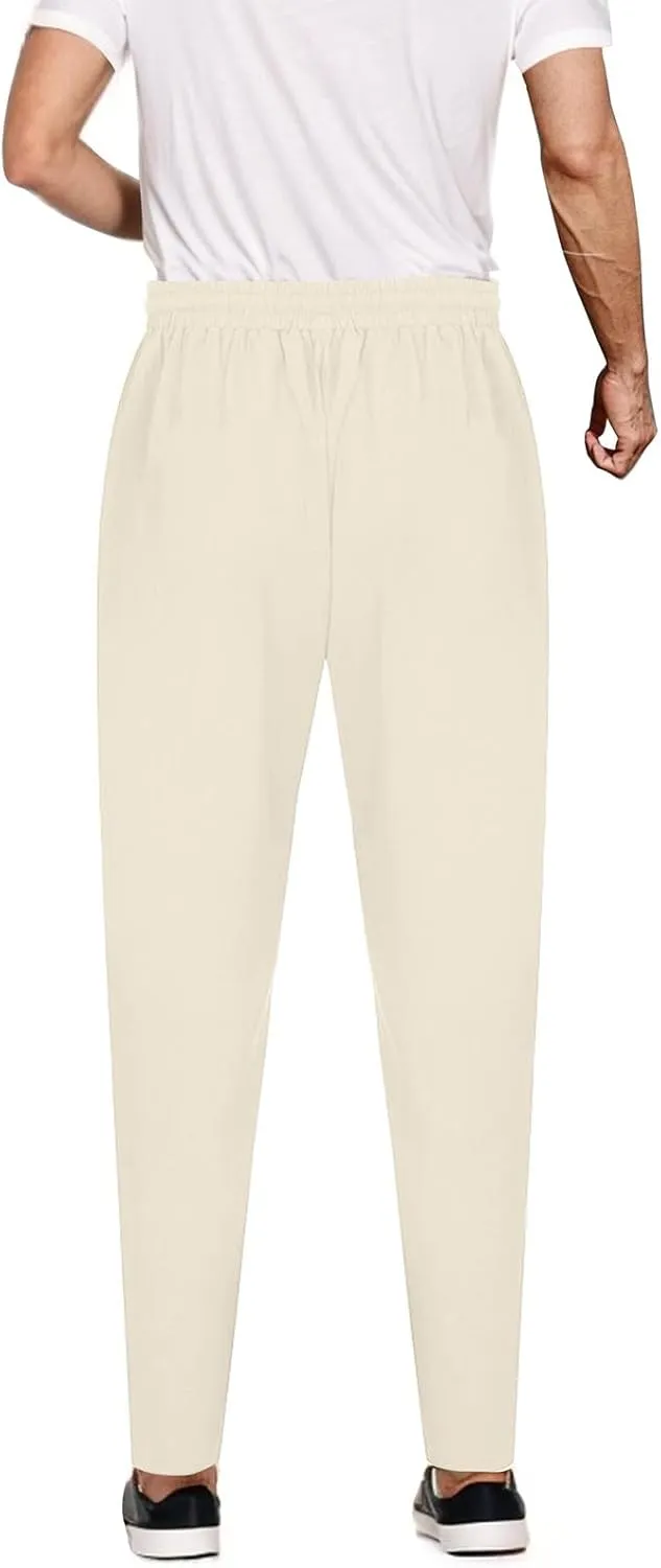 Men Linen Pants Elastic Waist Drawstring Beach Pants Harem Summer Pants Lightweight Linen Trousers with Pockets