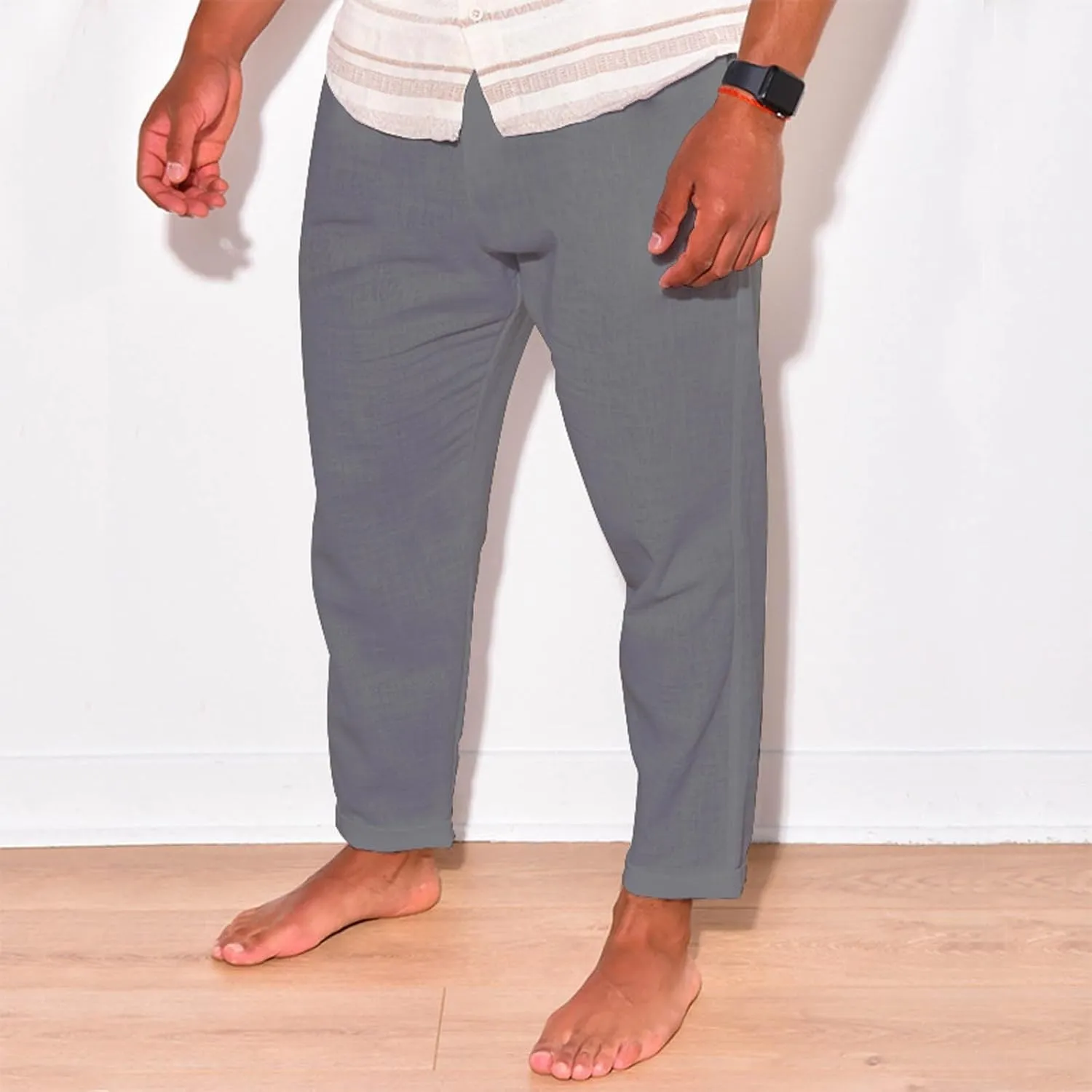 Men Linen Pants Elastic Waist Drawstring Beach Pants Harem Summer Pants Lightweight Linen Trousers with Pockets