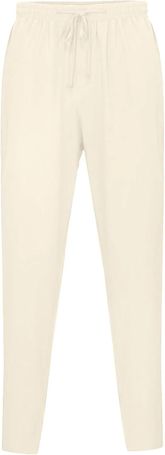 Men Linen Pants Elastic Waist Drawstring Beach Pants Harem Summer Pants Lightweight Linen Trousers with Pockets