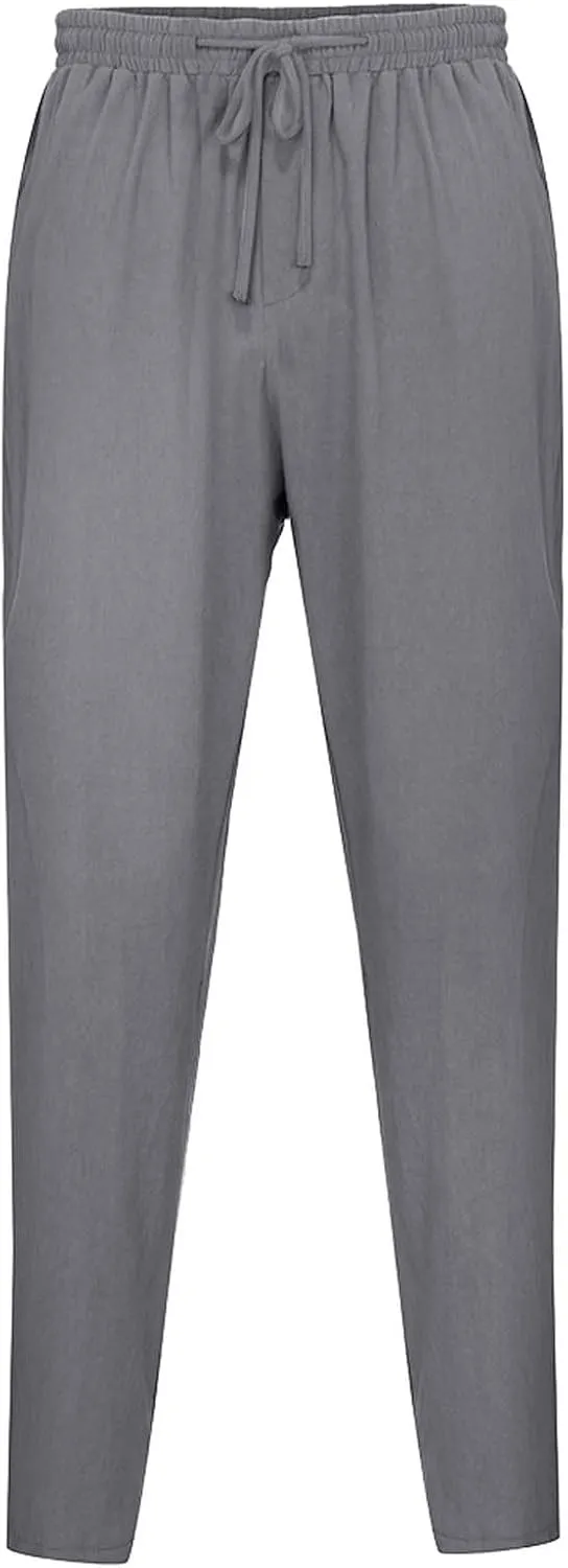Men Linen Pants Elastic Waist Drawstring Beach Pants Harem Summer Pants Lightweight Linen Trousers with Pockets