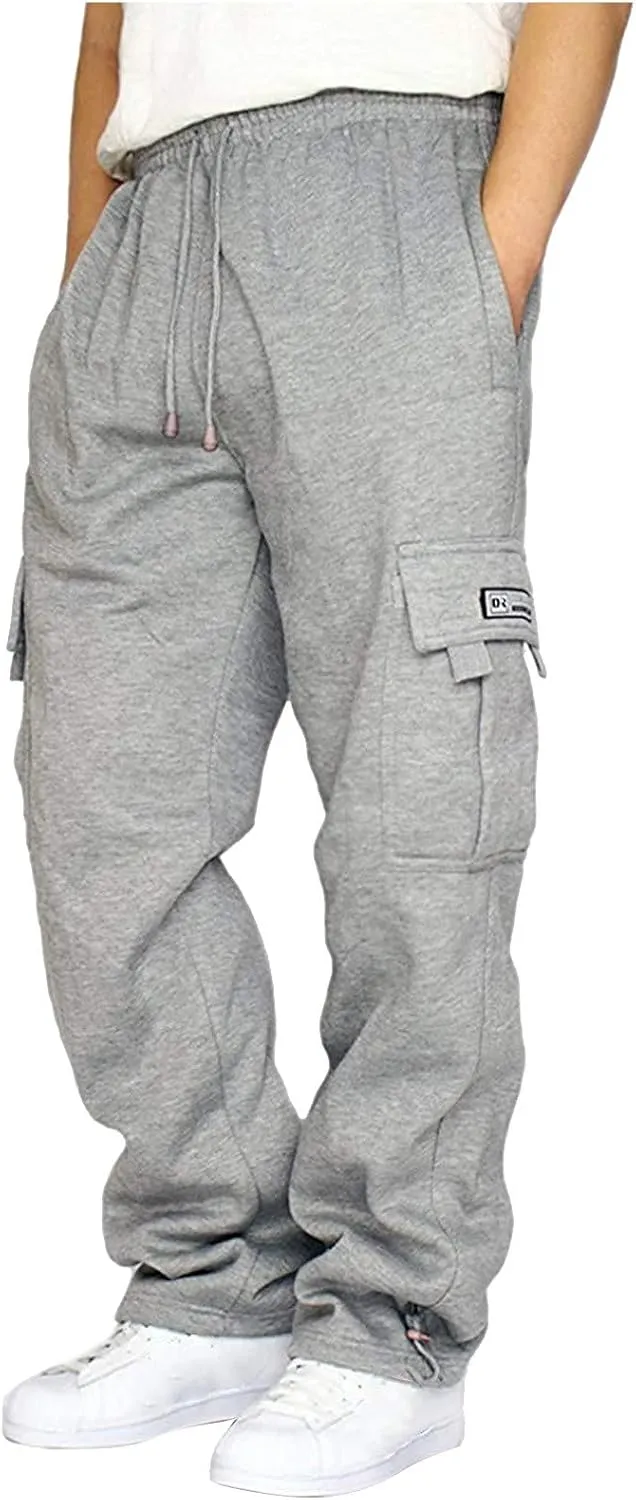 Mens Cargo Pants Elastic Waist Lightweight Drawstring Sweatpants Casual Baggy Pants with Pocket Joggers Trousers