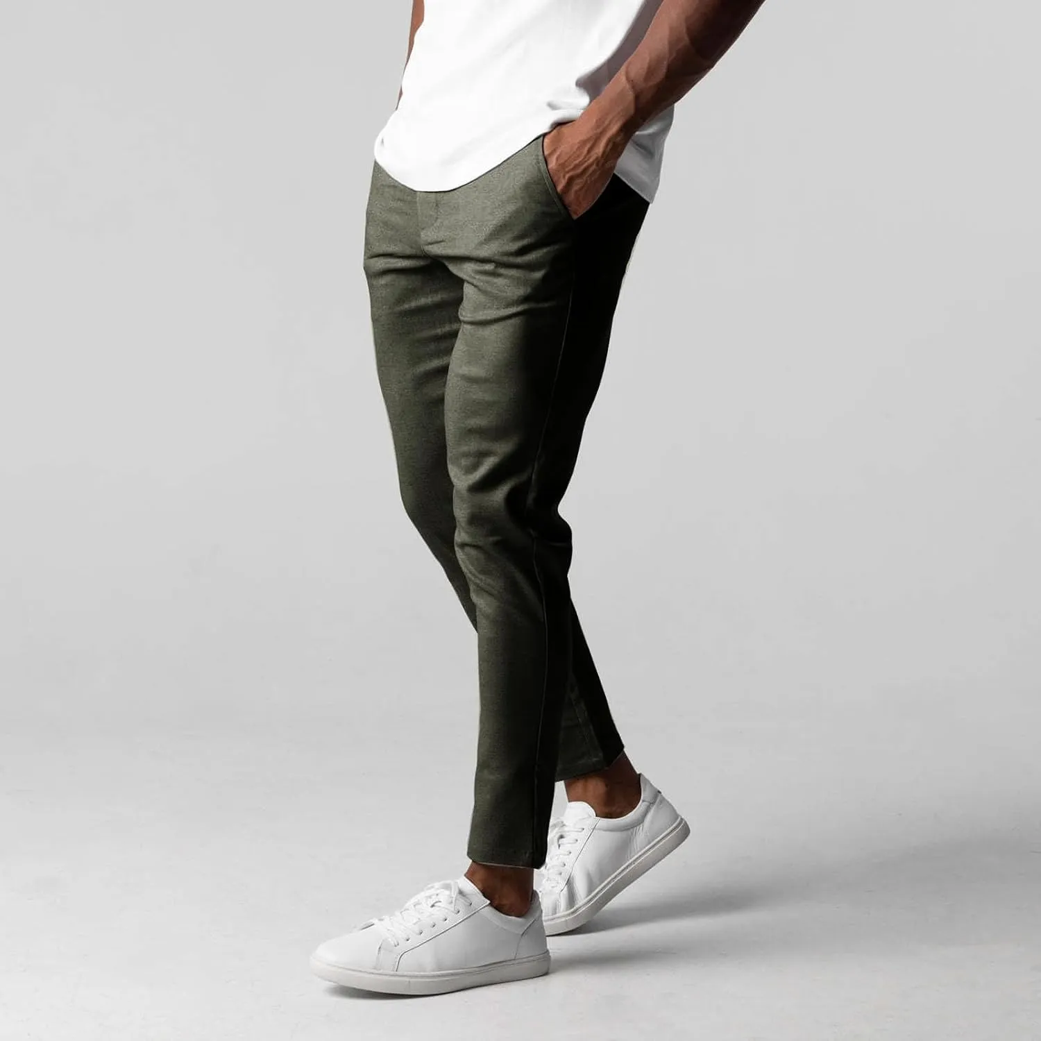 Mens Casual Pant Slim-Fit Wrinkle-Resistant Flat-Front Stretch Chino Pant Stretch Waist Tapered Trousers for Business