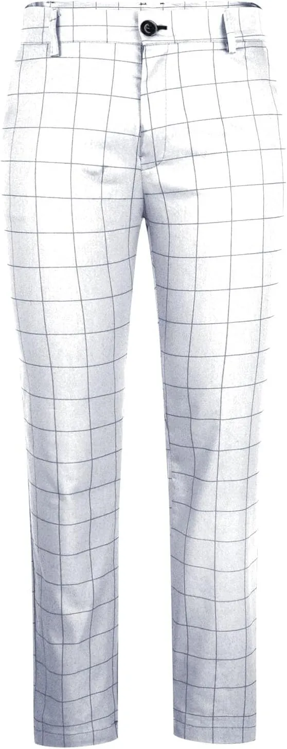 Mens Dress Pants Slim Fit Plaid Flat-Front Stretch Chino Pant Business Work Casual Tapered Leg Trousers with Pockets