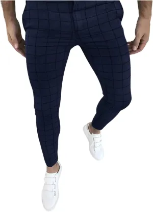Mens Dress Pants Slim Fit Plaid Flat-Front Stretch Chino Pant Business Work Casual Tapered Leg Trousers with Pockets