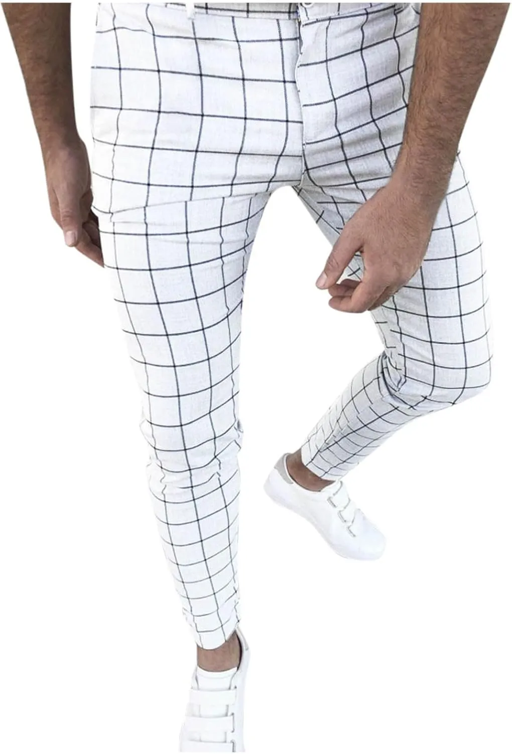 Mens Dress Pants Slim Fit Plaid Flat-Front Stretch Chino Pant Business Work Casual Tapered Leg Trousers with Pockets