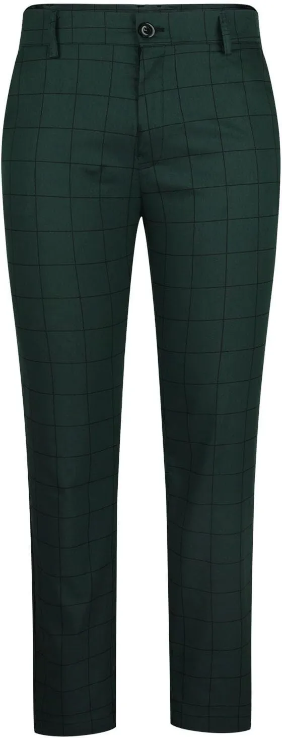 Mens Dress Pants Slim Fit Plaid Flat-Front Stretch Chino Pant Business Work Casual Tapered Leg Trousers with Pockets