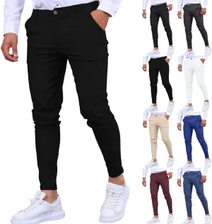 Mens Dress Pants Slim Fit Stretch Tapered Suit Trousers Casual Lightweight Business Work Clothes