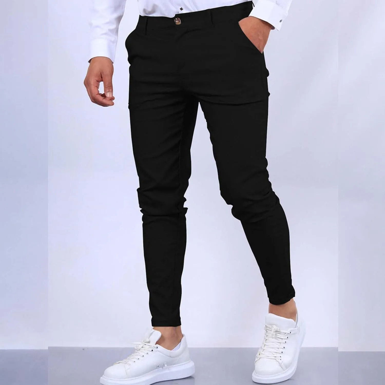 Mens Dress Pants Slim Fit Stretch Tapered Suit Trousers Casual Lightweight Business Work Clothes