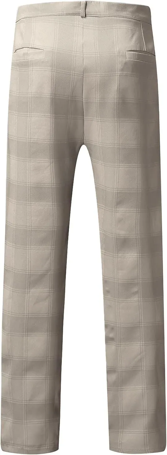 Men's Fashion Stretch Dress Pants Chinos Slim Fit Plaid Pants Business Suit Pants Casual Golf Stretch Dress Pants