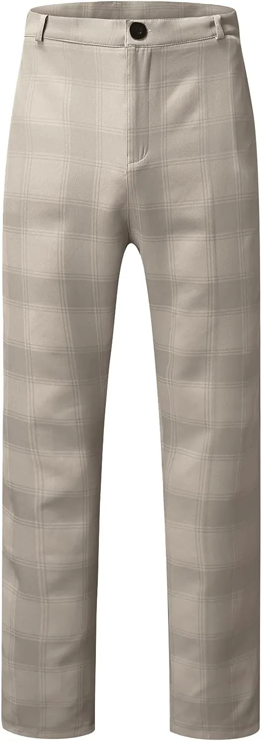Men's Fashion Stretch Dress Pants Chinos Slim Fit Plaid Pants Business Suit Pants Casual Golf Stretch Dress Pants